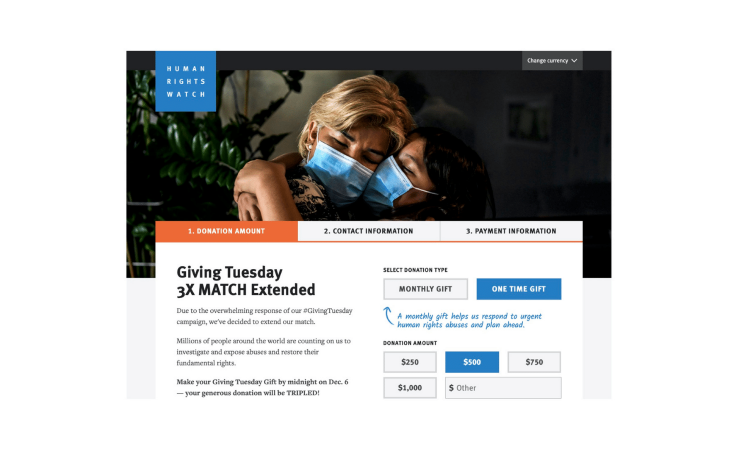 Human Rights Watch Giving Tuesday 2020 Faircom New York Donation Page